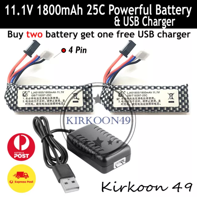 UPGRADE 11.1V 2000mAh Lipo Battery 25C USB Charger For GEL BLASTER JM Gen8 J8 AU