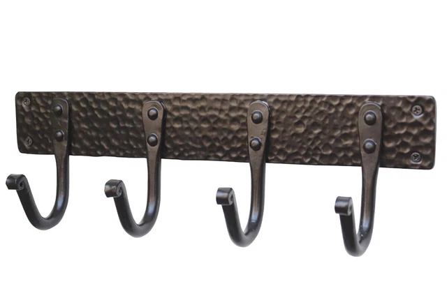 Coat Rack Wall Mounted 4 Double Hooks, Hand Forged, Hand Crafted Rack Hook