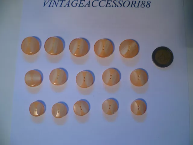 15 Bottoni Set Giacca Cappotto 2 Fori Resina Albicocca 5 Pz X 3 Misure Vintage