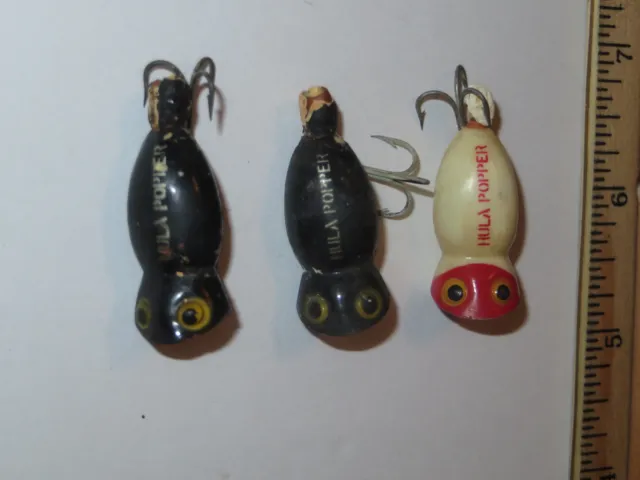 LOT OF 3 Fred Arbogast Fly Rod Hula Poppers Fishing Lures Top Water 