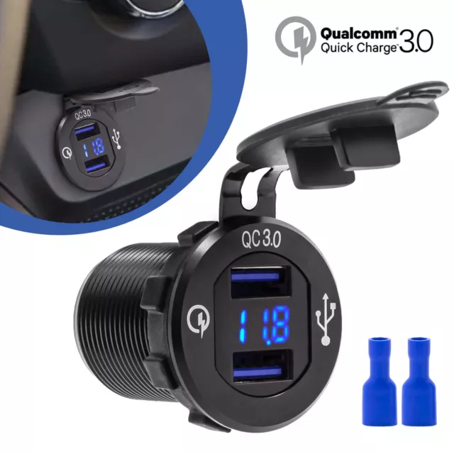 12V QC 3.0 Dual USB Coche Encendedor Enchufe Empotrable Adaptador Cargador