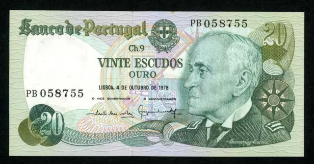 1978 Portugal Banknote 20 Escudos Admiral Gago Coutinho Pick #176b Uncirculated 2