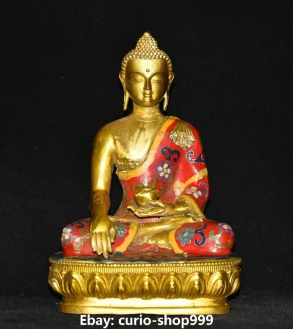8.2" Old Tibet Cloisonne Enamel Gilt Shakyamuni Sakyamuni Amitabha Buddha Statue