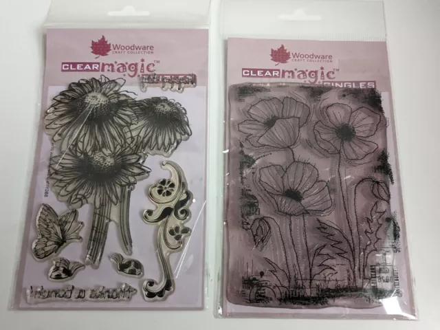 2 x Woodware Craft Collection Clear Magic Singles cling stamps poppy / flowers