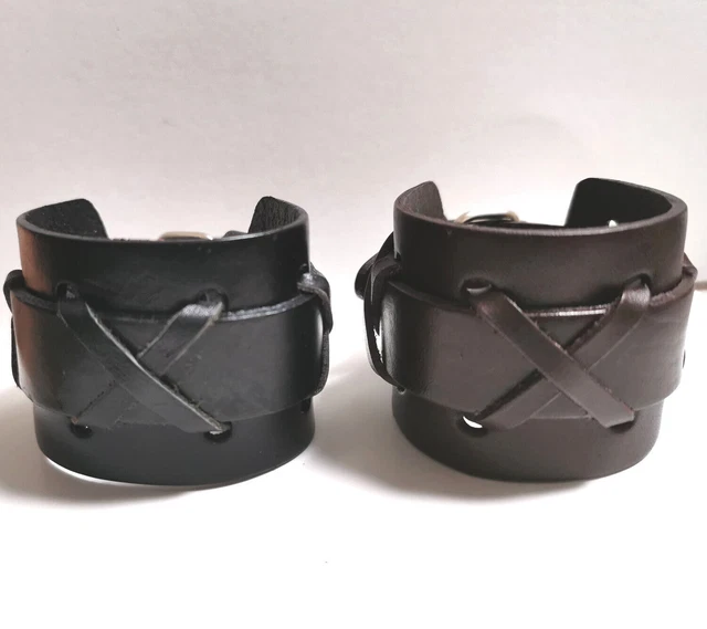 BRACCIALE Di PELLE / CUOIO UOMO POLSINO REGOLABILE NERO - Foto 12