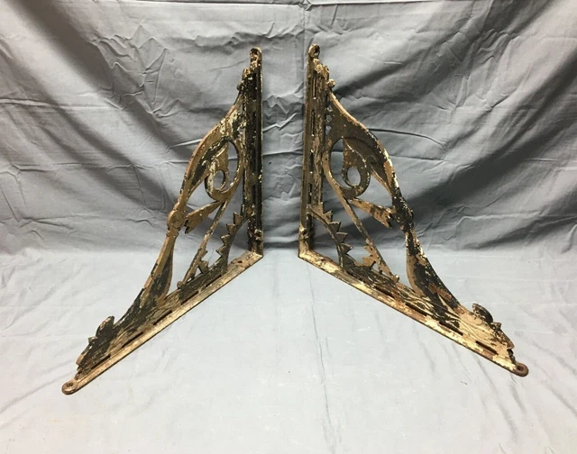 Antique Vintage Pair Cast Iron Nickel Shelf Sink Support Brackets Old 643-22B