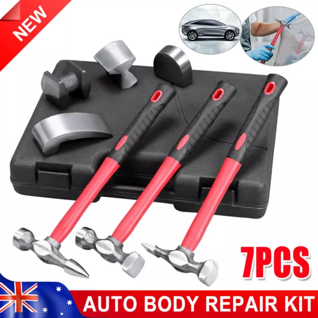 7PC Car Body Repair Tools Dolly &Hammer &Case Set Auto Panel Beating Dent Roller