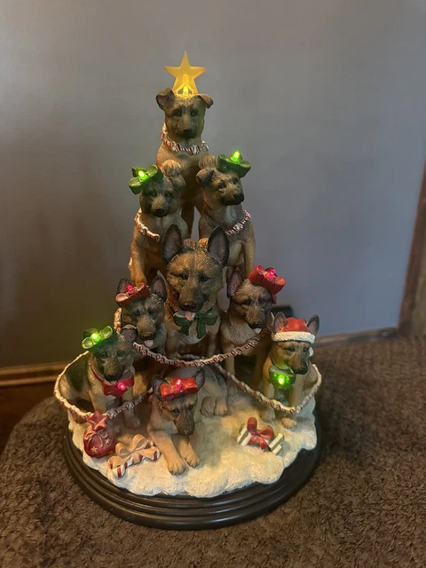 Rare Danbury Mint German Shepard Family Christmas Tree Christmas Dog Statue