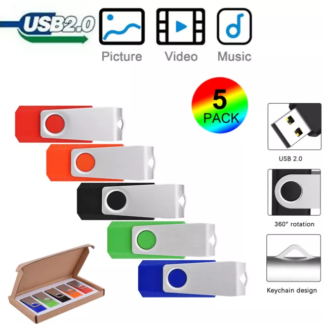 5Pack 1GB 2GB 4GB 8GB 16GB 32GB USB Stick 2.0 Memory Speicherstick Flash Drives