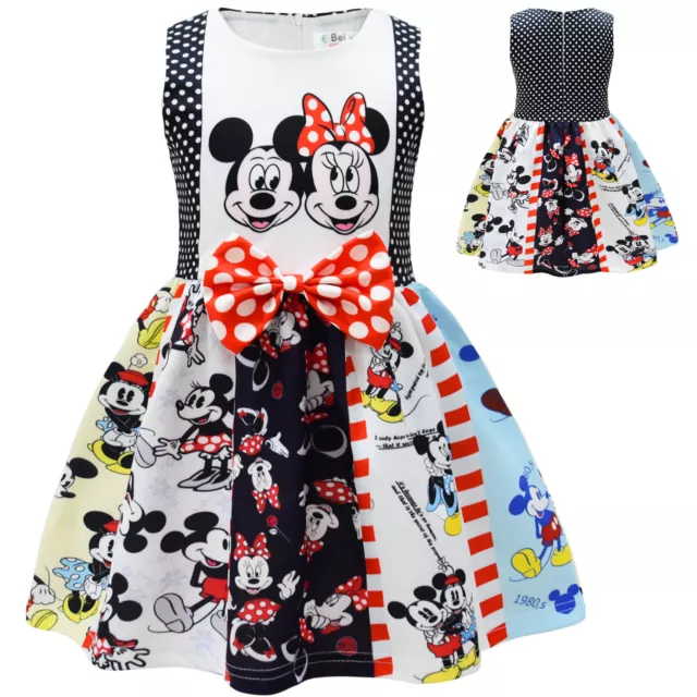Girls Summer Dress Minnie Mickey Mouse Baby Sleeveless Twirl Dress Bow Dresses