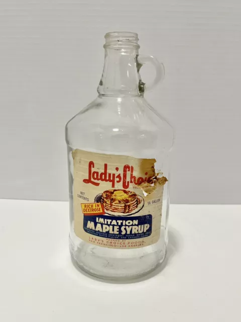 Vintage Lady’s Choice Imitation Maple Syrup Glass Bottle Jug Half Gallon