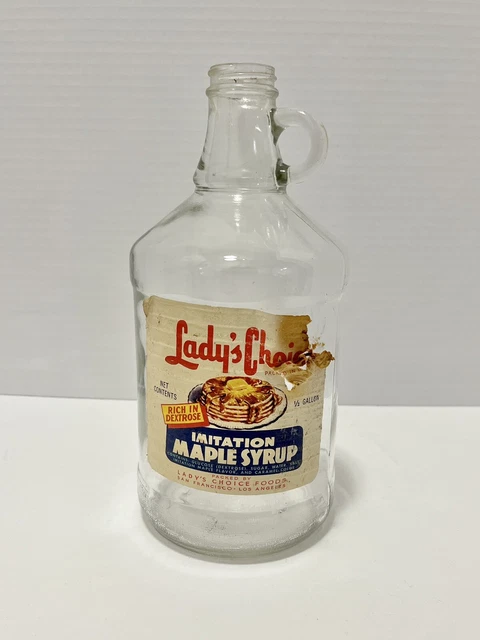 Vintage Lady’s Choice Imitation Maple Syrup Glass Bottle Jug Half Gallon