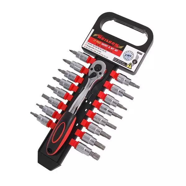 17pc 3/8" Drive Socket, Ratchet & Bit Set Flat Star Hex (Genuine Neilsen CT2779)