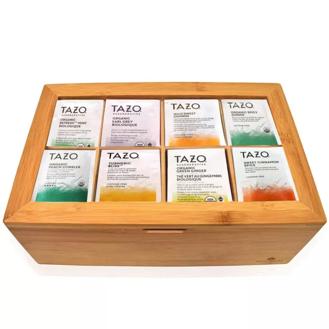 Tazo Tea Bags Sampler Variety in Bamboo Tea Bag Organizer 80 Count 16 Differe...