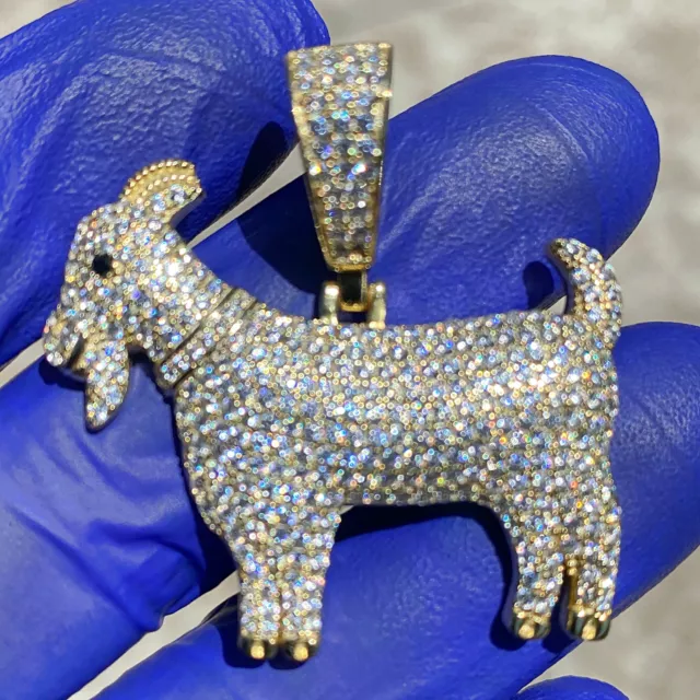 Men's Gold Plated 925 Sterling Silver GOAT Iced CZ Flooded Out Hip Hop Pendant