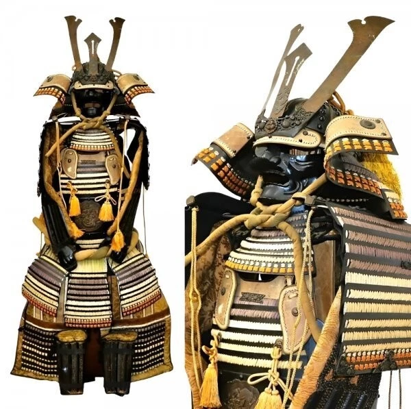 ANTIQUE SAMURAI ARMOR Japanese YOROI KABUTO MENPO Armor stand Box Japan ...