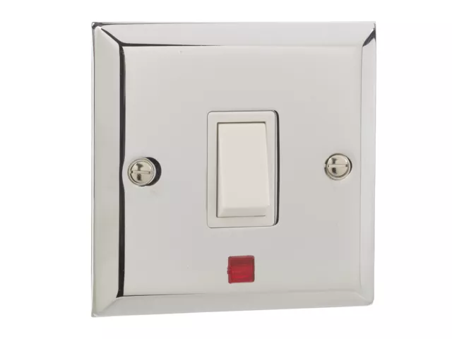 British General Chrome Single Light Switch + Neon Light 1 Gang 20Amp Double Pole