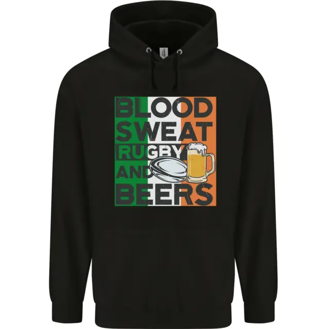 Blood Sweat Rugby and Beers Ireland Funny Mens 80% Cotton Hoodie