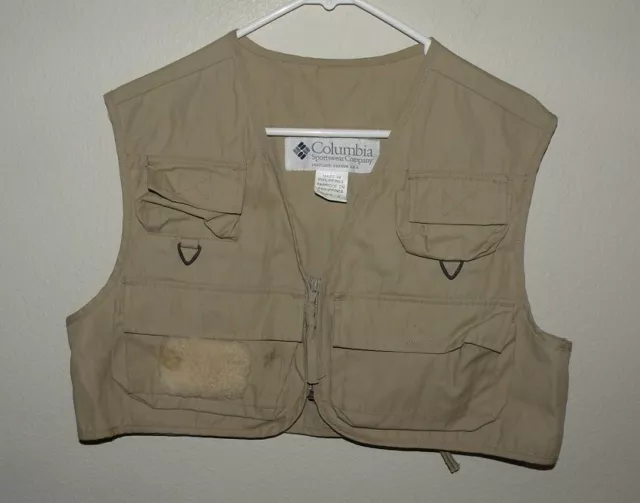 Columbia PFG Men’s Small Or Youth Fishing Vest Tan Zipper Front 7 Pocket