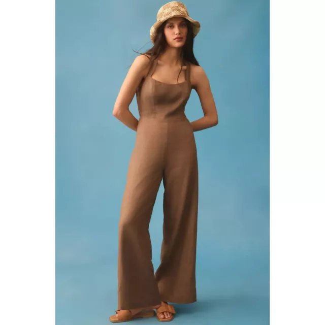 NWT REFORMATION AUTUMN Linen Jumpsuit in Mushroom Brown Wide Leg