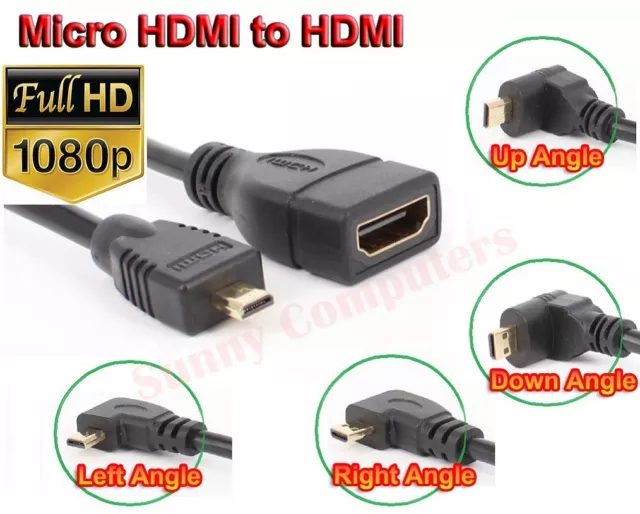 90° Degree Angle Micro HDMI Male to HDMI Female Adapter Cable 1080P HDTV Premium