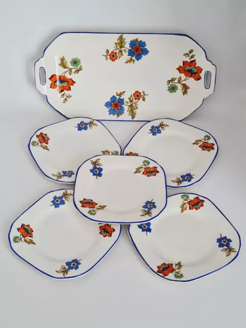 C.W.S. Windsor Pottery Longton Fine Bone China Sandwich Serving Platter & Plates