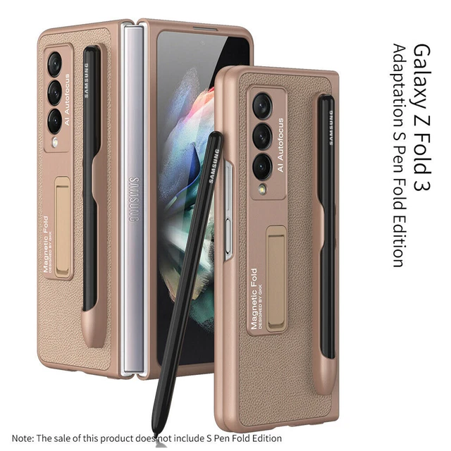 Pour Samsung Galaxy Z Fold3 étui en cuir avec fente pour stylo support en métal