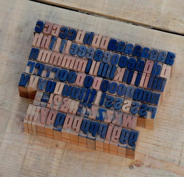 a-z Alphabet Holzbuchstaben 14mm Lettern Holzlettern Vintage shabby Stoffdruck