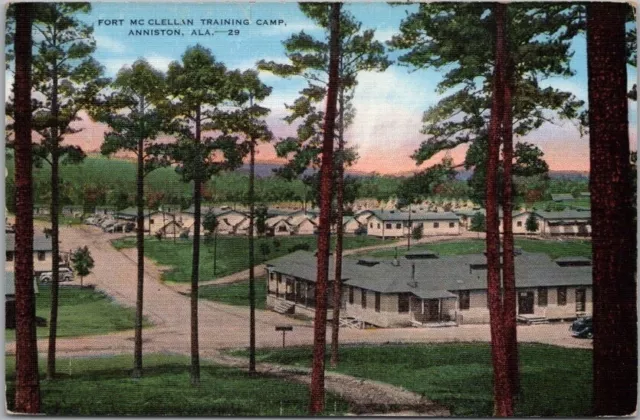 ANNISTON Alabama Postcard FORT McCLELLAN "Training Camp" c1940s WWII Linen