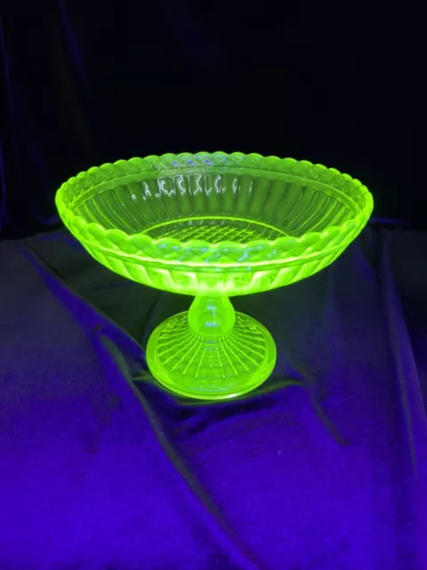 Victorian Early EAPG Vaseline/Uranium Pedestal Compote. Glows Beautifully!