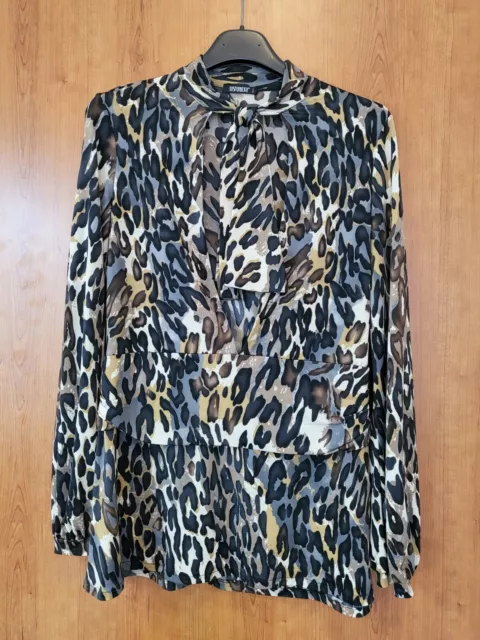 LUISA LANDRI TG 44 BLUSA DONNA LEOPARDATA SCOLLO PROFONDO Made in Italy