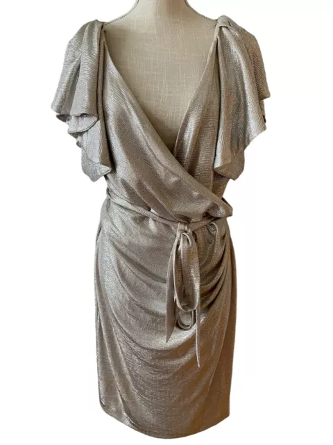 Lauren Ralph Lauren | Women's Metallic Surplice Dress Champagne Silver | Size 18