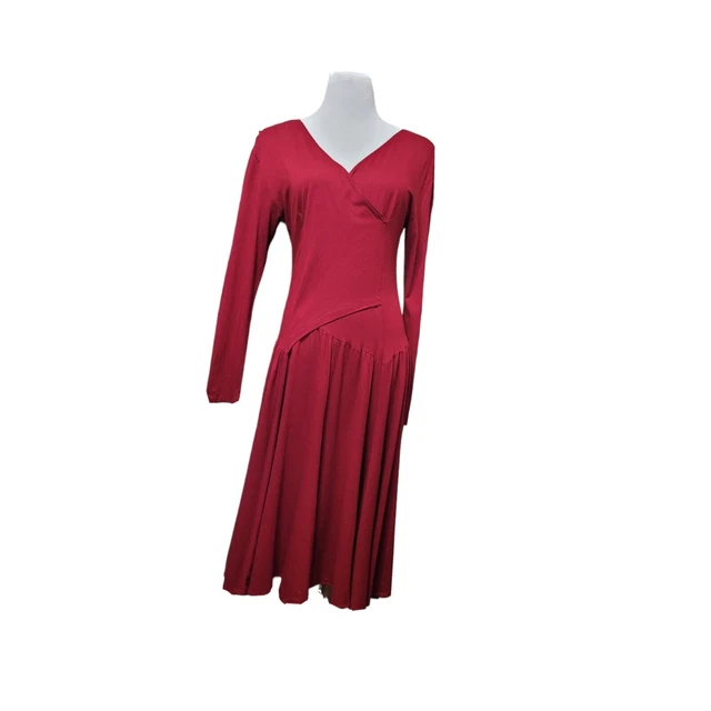 Luna Luz Size L Dress Wine V-Neck Long Sleeve Matte Jersey Full Circle Faux Wrap
