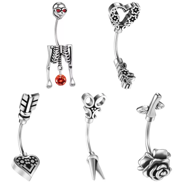 20G Stainless Steel Eyebrow Ring Skull Flowers Heart Helix Rook Piercing Jewelry