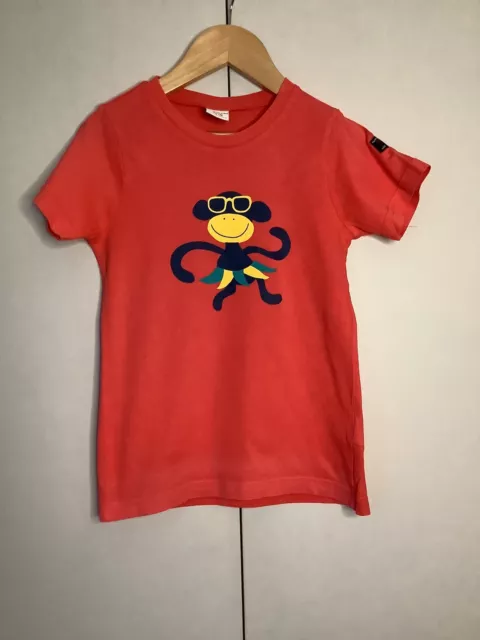 Polarn O. Pyret Age 4-6 Years Monkey Motif T-Shirt Short Sleeve Cotton Jersey