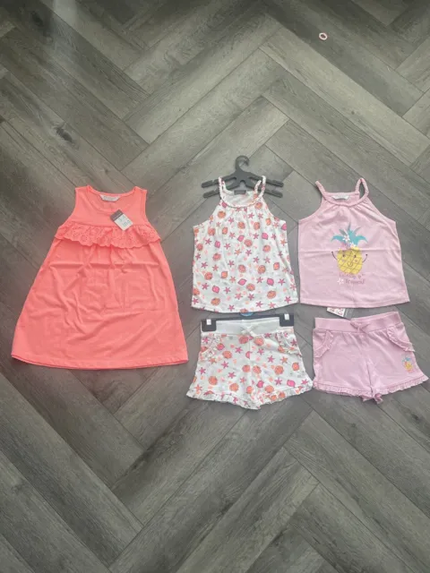 BNWT Girls primark bundle dress, 2 x tops & 2 x shorts sets outfit Age 3-4 NEW