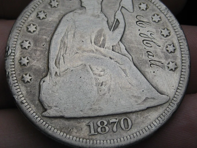 1870 Seated Liberty Silver Dollar- Philadelphia, VG Details, Engraved "I Hall"