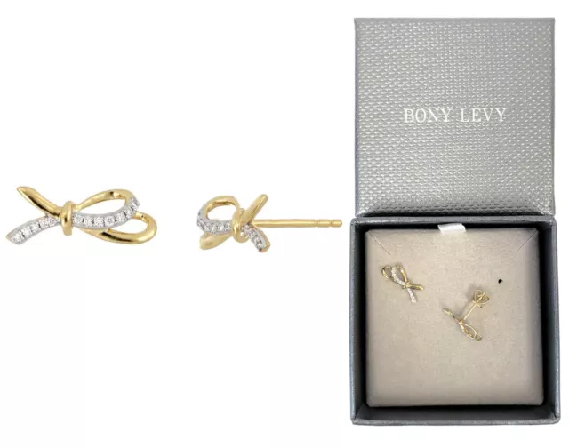 Bony Levy 18K Yellow Gold Pave Diamond Bow Stud Earrings 0.06 ctw