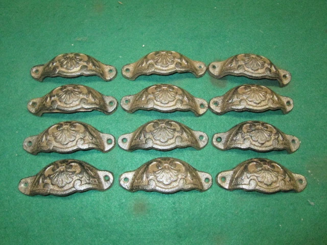 12 Cast Iron Brown Pulls Drawer Cabinet Bin Handles Rustic Barn Dresser Knobs