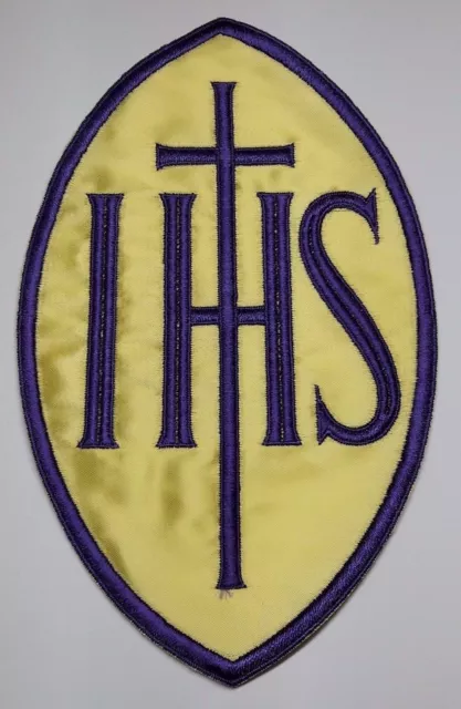 IHS Cross Chasuble Emblems Dark Purple Embroidered Clergy Vestment Altar 2 Pcs.