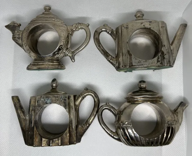 Vintage Set of 4 Godinger Silverplate 1994 napkin holders ring teapots Silver