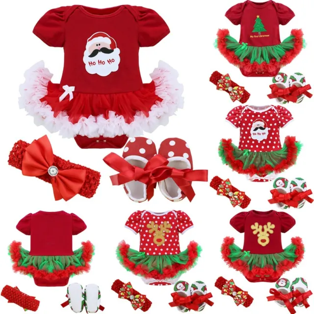 US Infant Baby Girls Christmas Outfits Xmas Party Romper Tutu Dress Set Costumes