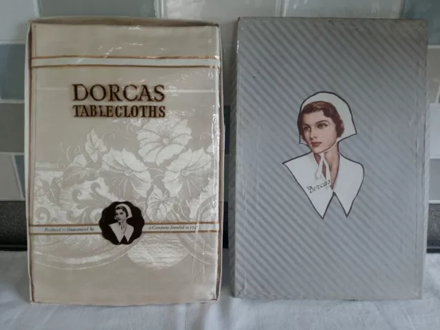 Vintage Dorcas Ivory Damask Square 52" X 52" Inch - Boxed Unused Vintage Stock