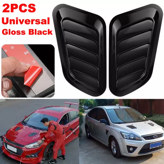 2x Universal Gloss Black Car Bonnet Hood Air Flow Intake Scoop Vent Decor Covers