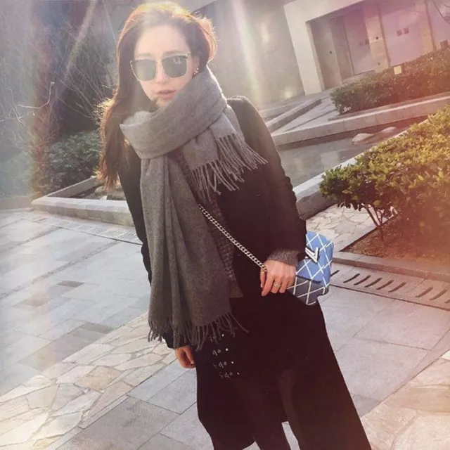 Wool Scarf Womens Winter Warm Plain Color Unisex Long Pashmina Shawl Wrap