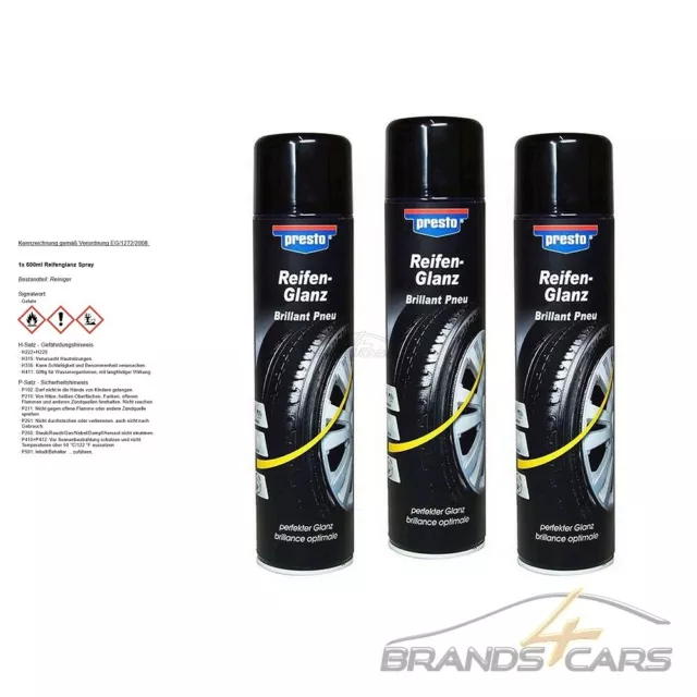 3x 600ml PRESTO REIFENGLANZ SPRAY PFLEGE SCHAUM SCHUTZ GLANZ 383458