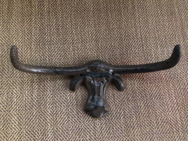 Cast Iron Longhorn Texas Cow Steer Horns Coat Hat Rack Wall Mount Ranch Man Cave