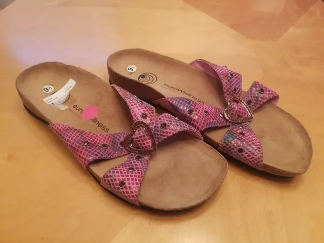 New Euro Wellness Balance Rhinestone Heart Pink Sandal Leather Cork Us 9.5 Eu 41