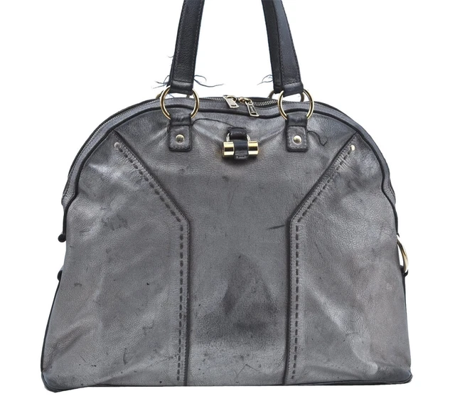 Auth YVES SAINT LAURENT Muse Two Shoulder Hand Bag Leather 153959 Silver K0667 Auth YVES SAINT LAURENT Muse Two Shoulder Hand Bag Leather 153959 Silver K0667