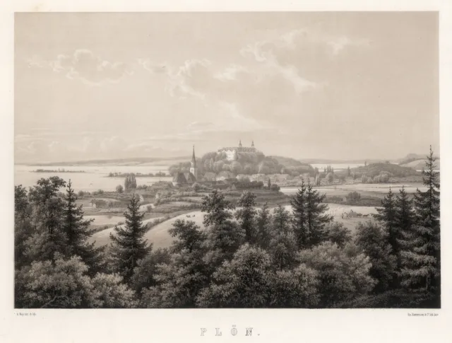 Plön Vista General Original Litografía Nay 1859